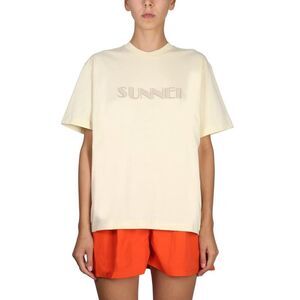 SUNNEI Embroidered Logo Cotton T-Shirt Unisex Beige T-Shirts